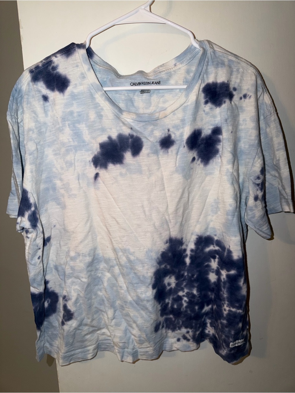 Calvin Klein Jeans Light Blue and Navy Tie-Dye Short Sleeve Tee